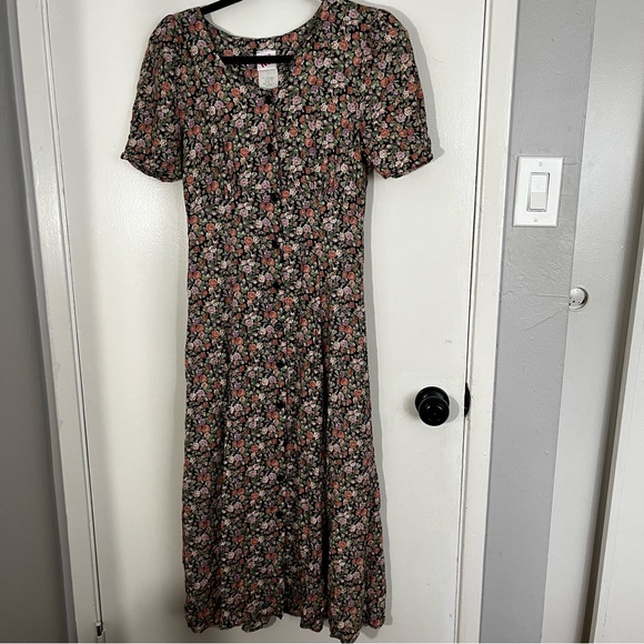 Vintage No Boundaries Dress Womens Size 9 Floral Button Up 90s Grunge Y2K Maxi - Picture 1 of 13